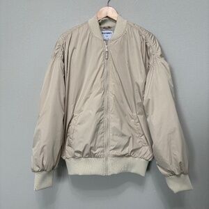 Old Navy Go-H2O Water Resistant Puffer Bomber Jacket Off White L Tall